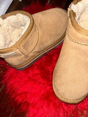 BearPaw Chestnut Suede Shearling-Lined Slip-On Boots